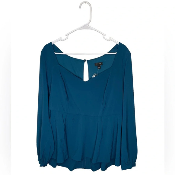 NWT Torrid Peplum Crepe Sweetheart Neck Top Size 1X 14/16 In Secret Garden Teal - Picture 3 of 7